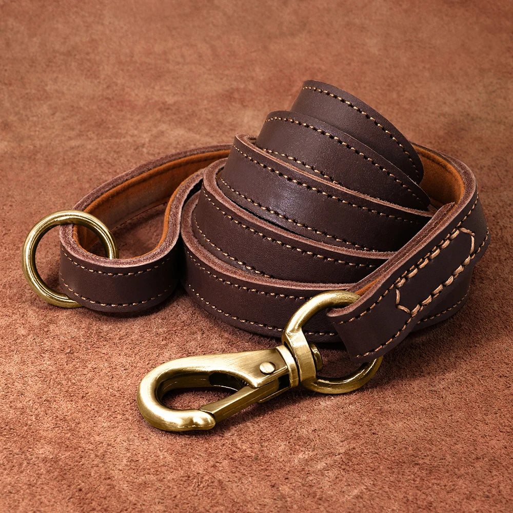 Personalized Leather Dog Collar & Leash Set with Free Engraving Brown Leash