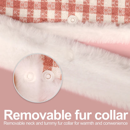Warm Plaid Dog Harness Set with Removable Fur Collar & Leash