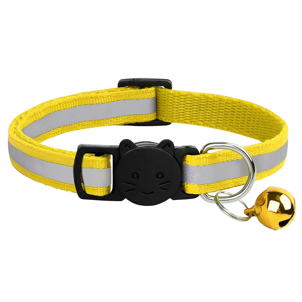 Breakaway Cat Collar with Bell - Reflective Safety Nylon Collar Yellow 20-33cm