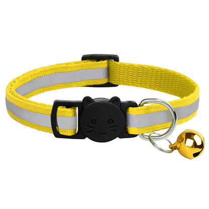 Breakaway Cat Collar with Bell - Reflective Safety Nylon Collar Yellow 20-33cm