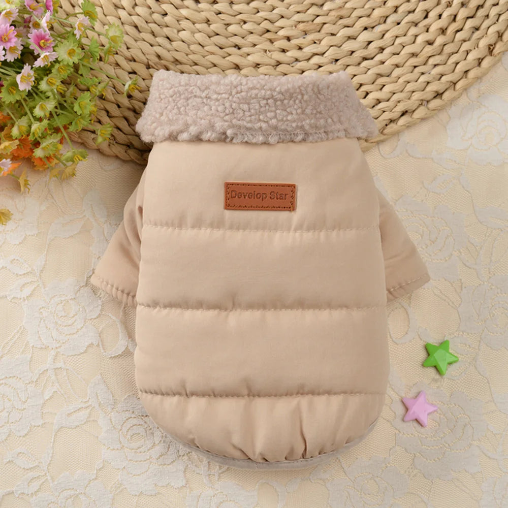 Warm Winter Dog Jacket with Fur Collar - Thick Outdoor Coat Kh