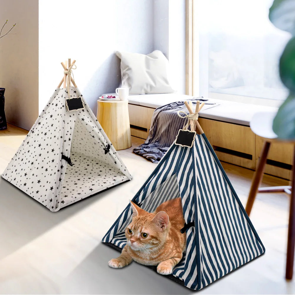 Cat Teepee Tent Bed - Cozy Indoor Pet House with Cushion