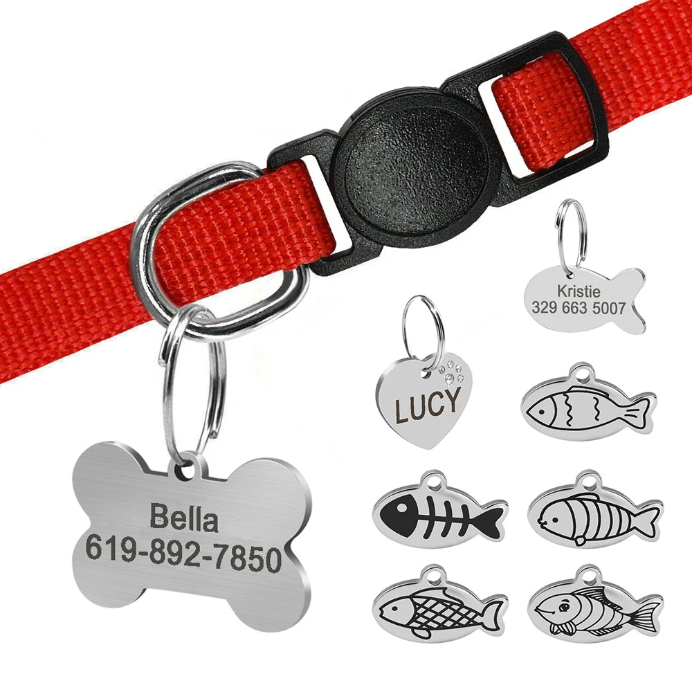 Personalized Cat Dog ID Tag - Engraved Nameplate for Collar