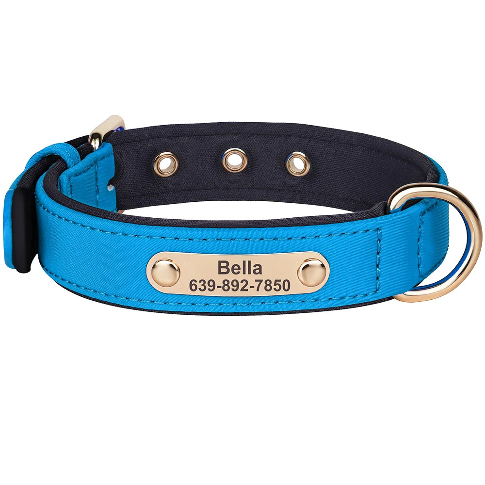 Custom Dog Collar Soft Padded Waterproof Nylon Pet Collar Blue