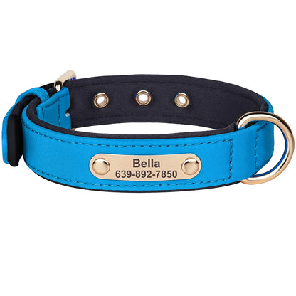 Custom Dog Collar Soft Padded Waterproof Nylon Pet Collar Blue