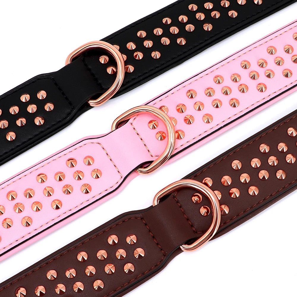 Spiked Leather Dog Collar - Adjustable Metal Rivet Pet Accessory