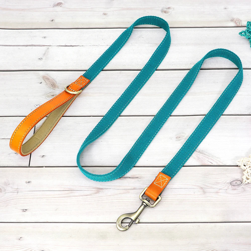 Custom Dog Collar Leash Set Personalized Pet ID Nylon Leather Blue leash