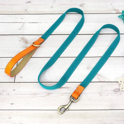 Custom Dog Collar Leash Set Personalized Pet ID Nylon Leather Blue leash