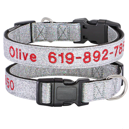 Personalized Reflective Dog Collar - Custom Embroidered Name & Phone 34 Silver