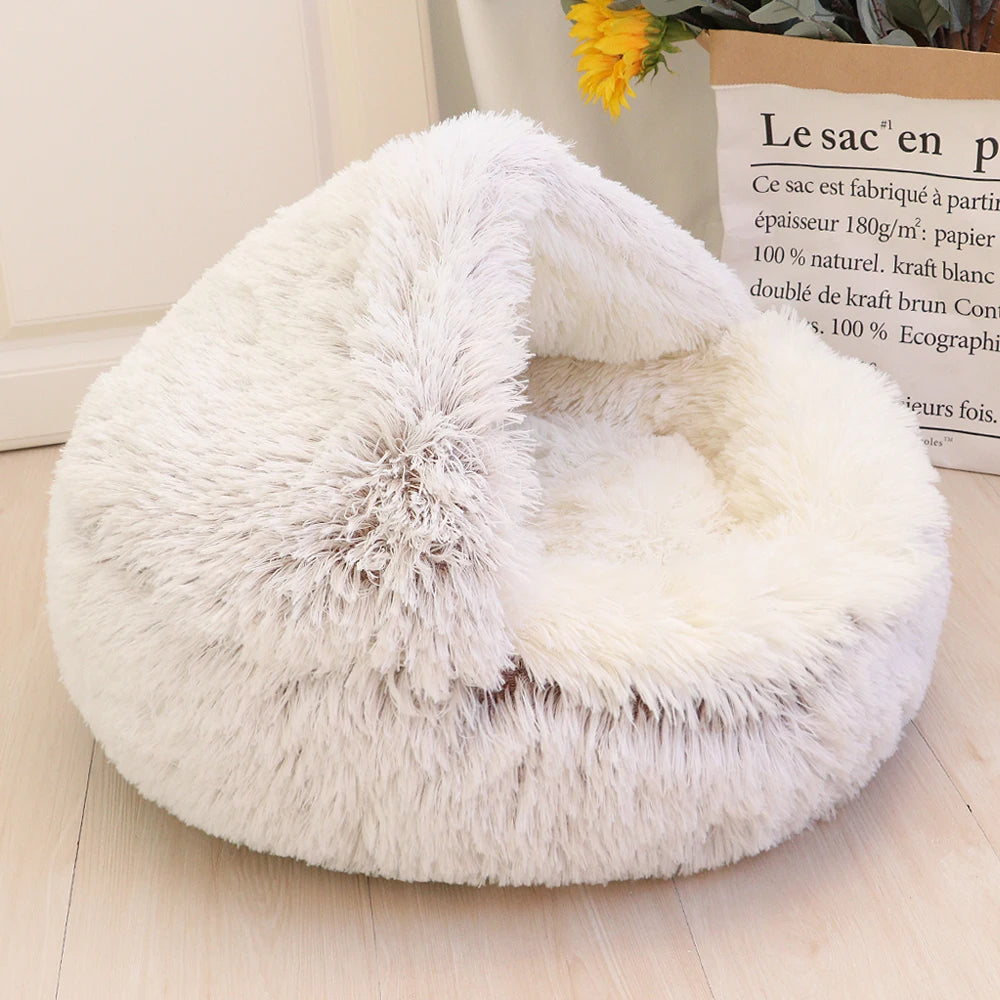 Plush Round Cat Bed - Cozy Winter Pet Sleeping Nest for Cats