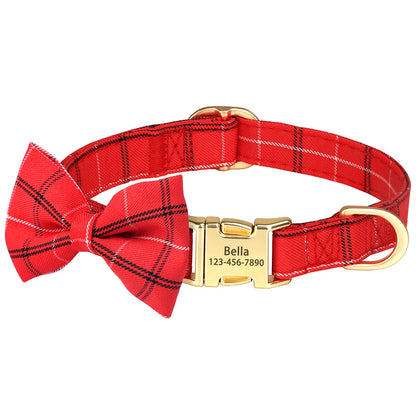 Custom Dog Collar Bowknot Engraved Pet ID Nylon Small Medium