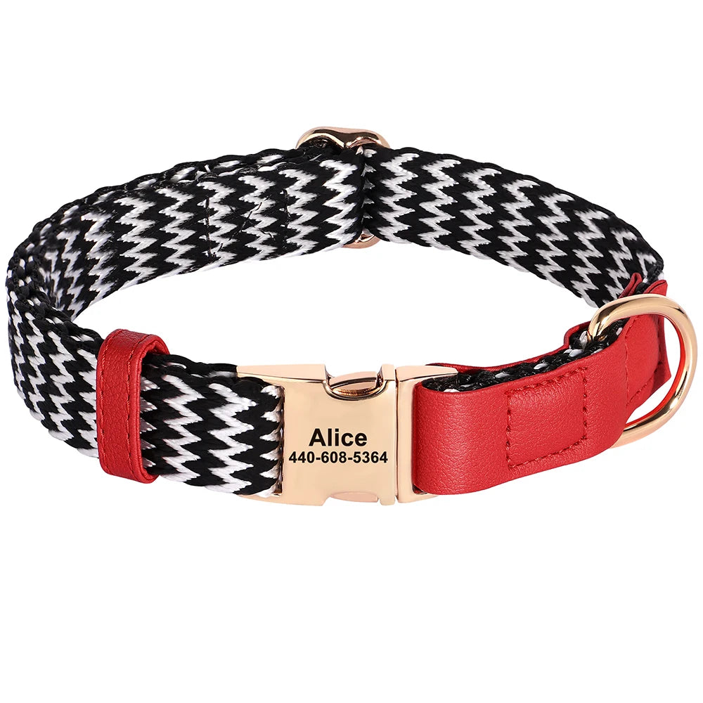 Custom Dog Collar with ID Tag - Personalized Nylon Leather Pet 476 Red