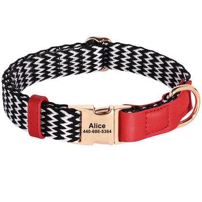 Custom Dog Collar with ID Tag - Personalized Nylon Leather Pet 476 Red