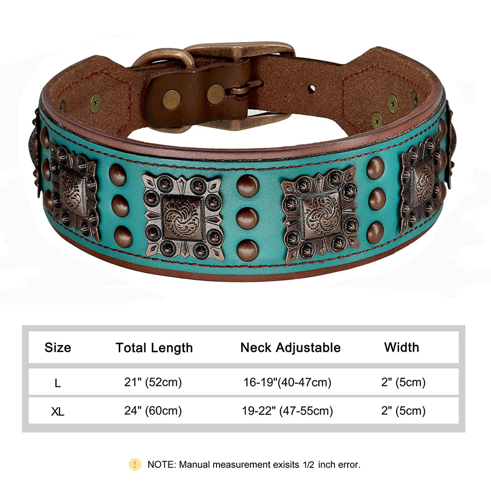 2 Inch Wide Spiked Leather Dog Collar for Large Dogs 114 Green