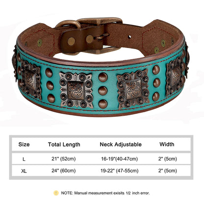 2 Inch Wide Spiked Leather Dog Collar for Large Dogs 114 Green