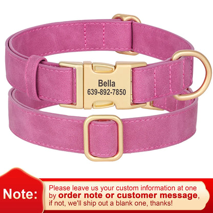 Custom Dog Collar PU Leather Personalized Pet Collar Metal Buckle