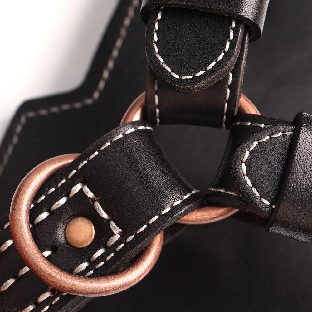 Genuine Leather Dog Harness Large Dogs - Durable Training Vest Metal