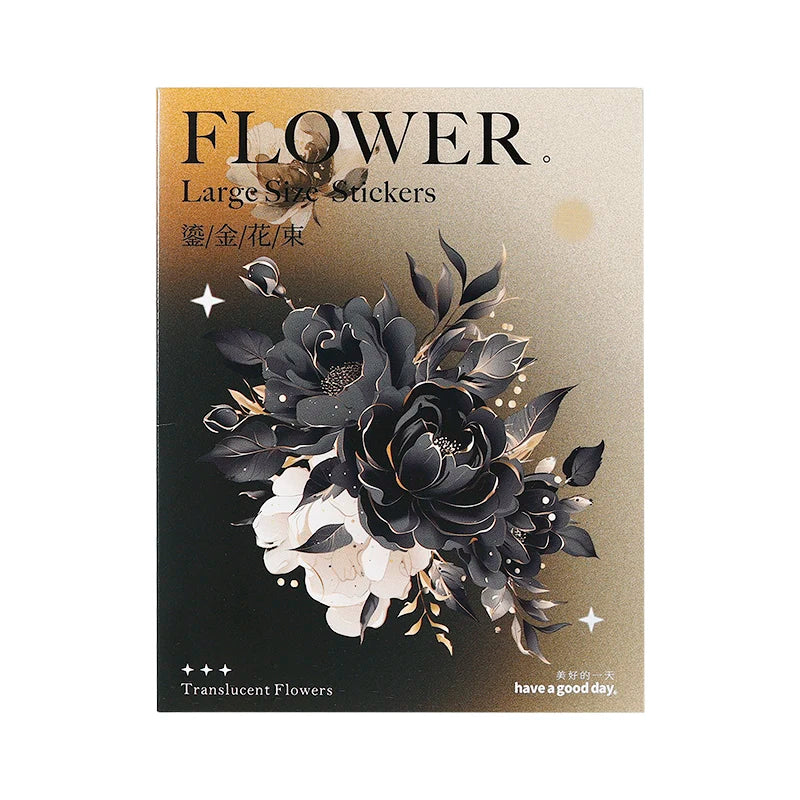 Bronzing Flower Stickers 10 Pcs - Transparent PET Scrapbook Journaling Supply