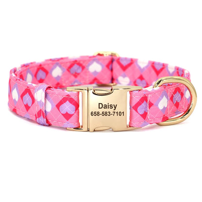 Custom Floral Dog Collar with Free Nameplate - Personalized Pet ID Rose