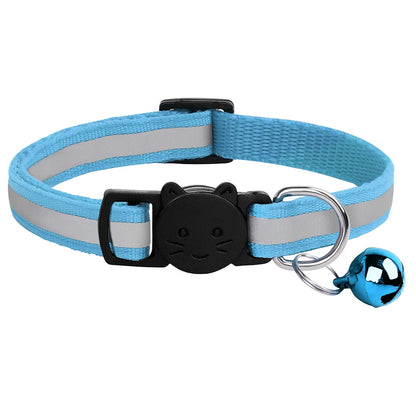 Breakaway Cat Collar with Bell - Reflective Safety Nylon Collar Light Blue 20-33cm