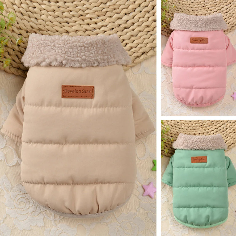 Warm Winter Dog Jacket with Fur Collar - Thick Outdoor Coat