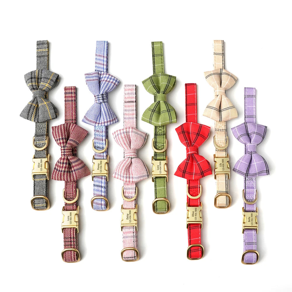 Custom Dog Collar Bowknot Engraved Pet ID Nylon Small Medium