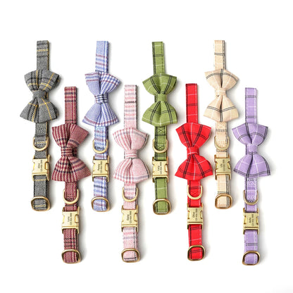 Custom Dog Collar Bowknot Engraved Pet ID Nylon Small Medium