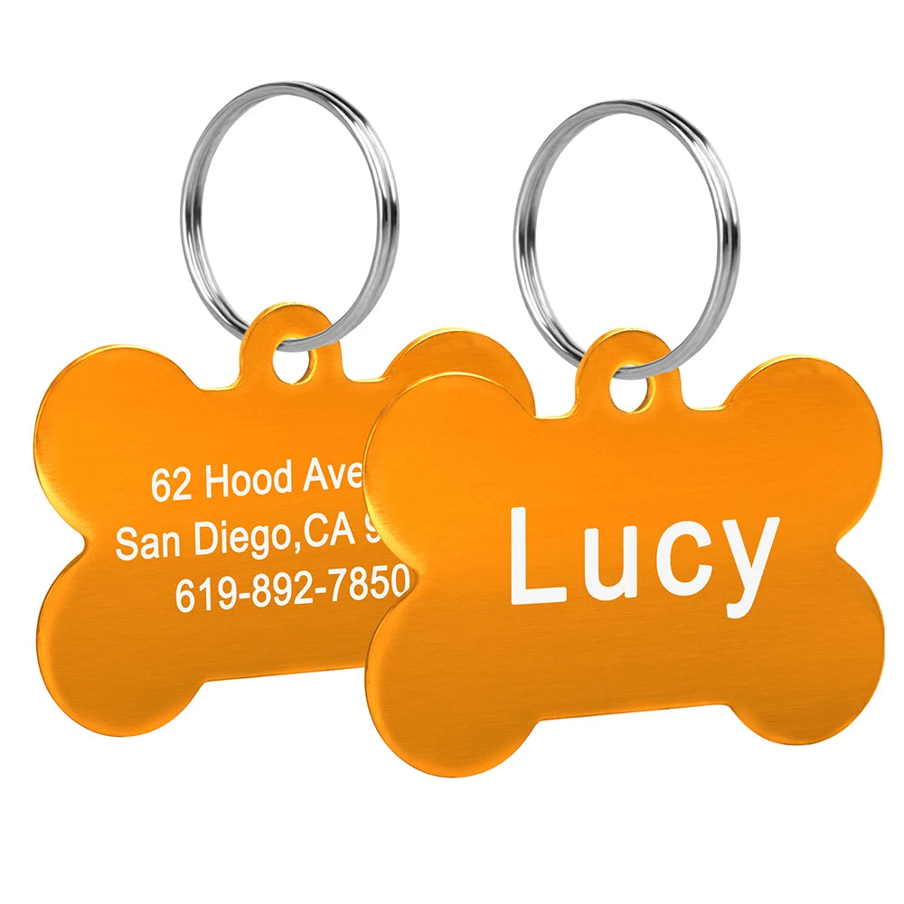 Bone Shaped Dog ID Tag - Custom Engraved Pet Name Aluminum Yellow