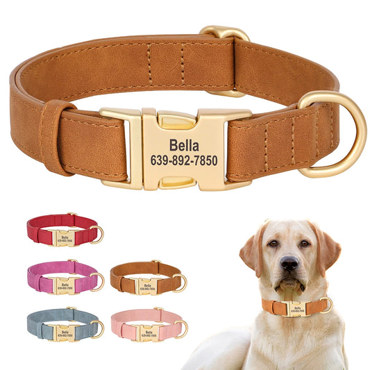 Custom Dog Collar PU Leather Personalized Pet Collar Metal Buckle