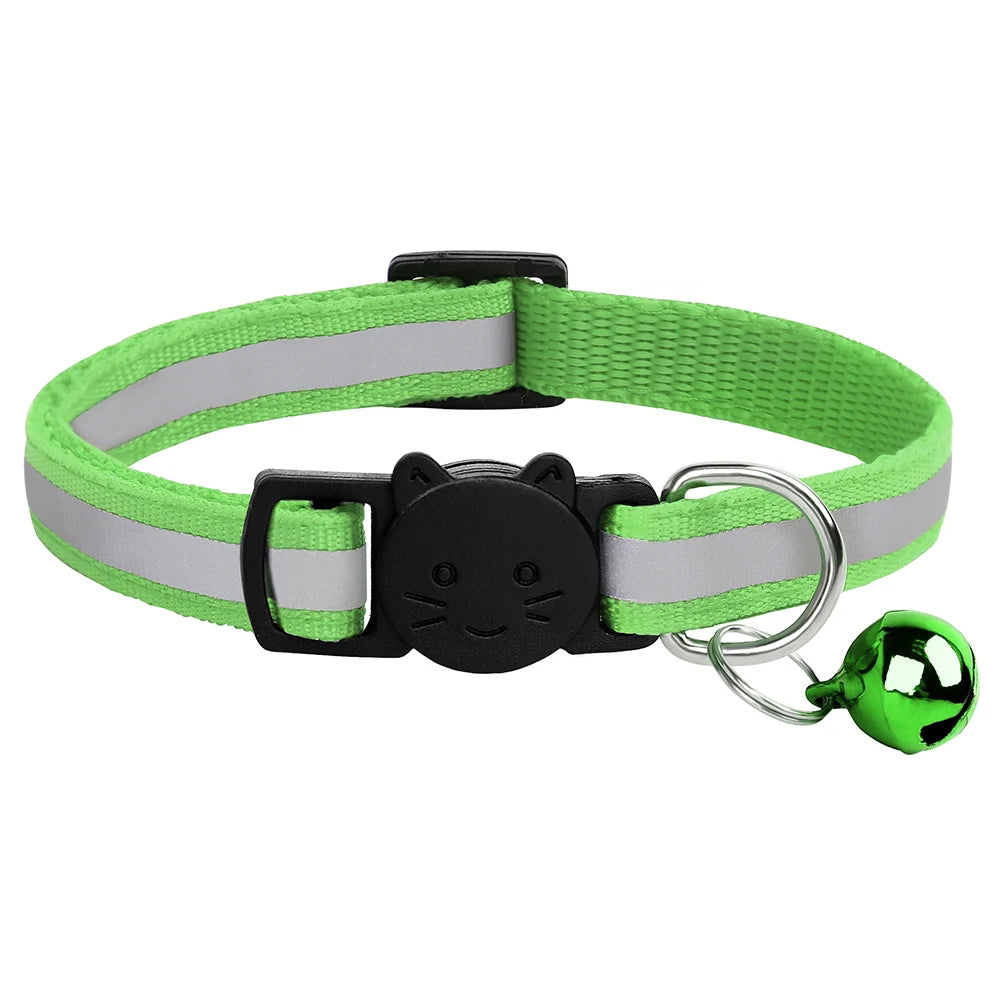 Breakaway Cat Collar with Bell - Reflective Safety Nylon Collar Light Green 20-33cm