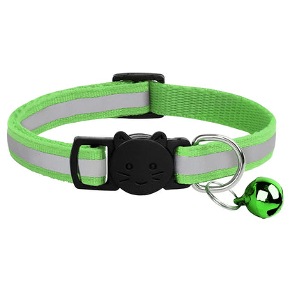 Breakaway Cat Collar with Bell - Reflective Safety Nylon Collar Light Green 20-33cm