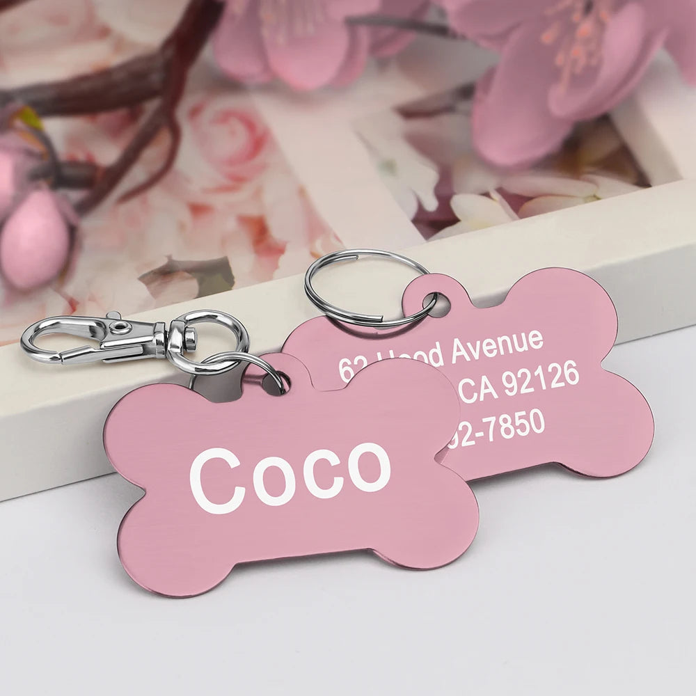 Bone Shaped Dog ID Tag - Custom Engraved Pet Name Aluminum