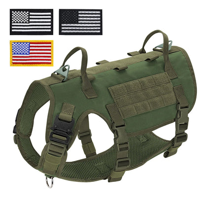Tactical Dog Harness Military Vest Medium Large Dogs - Durable Nylon Green--US