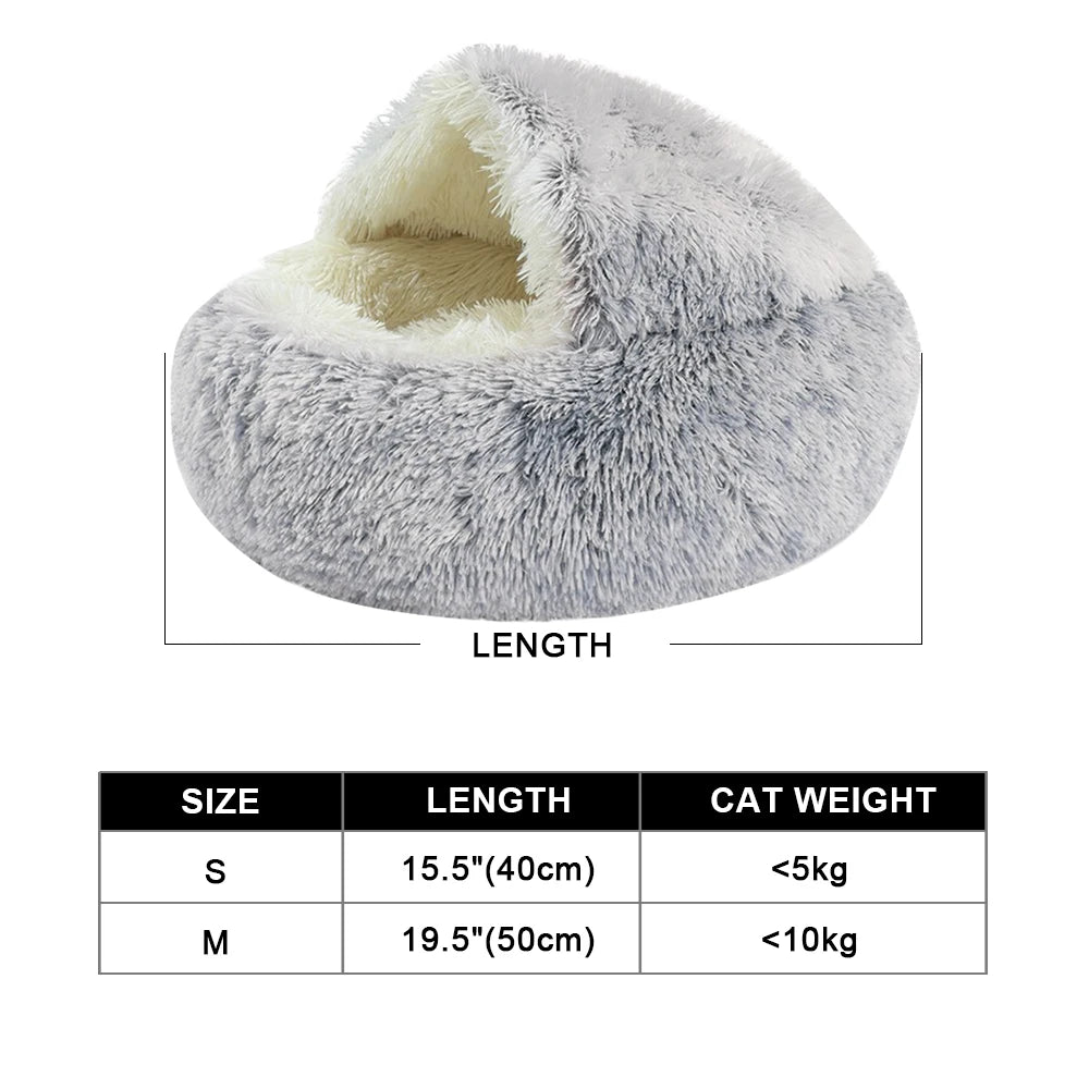 Plush Round Cat Bed - Cozy Winter Pet Sleeping Nest for Cats