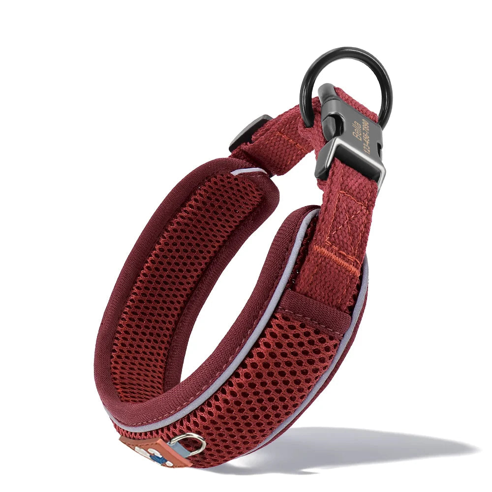 Personalized Dog Collar Breathable Mesh Custom Engraved Pet ID Red