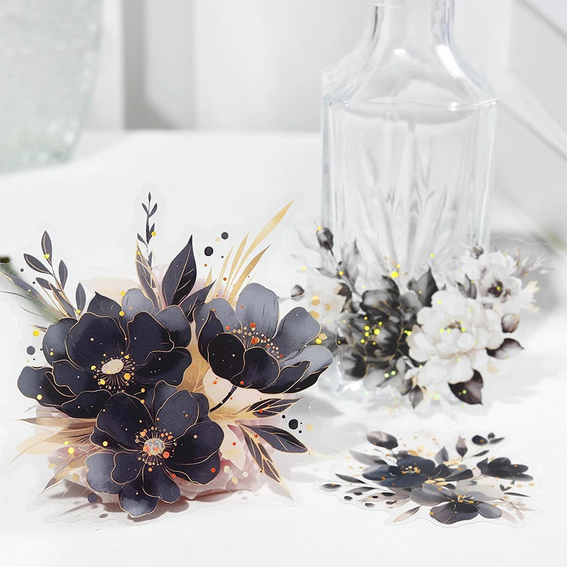 Bronzing Flower Stickers 10 Pcs - Transparent PET Scrapbook Journaling Supply