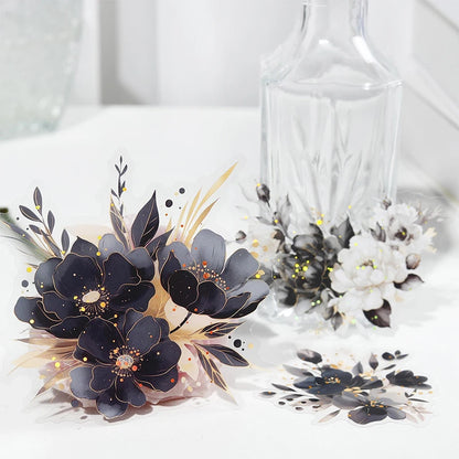 Bronzing Flower Stickers 10 Pcs - Transparent PET Scrapbook Journaling Supply