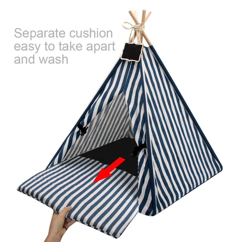 Cat Teepee Tent Bed - Cozy Indoor Pet House with Cushion