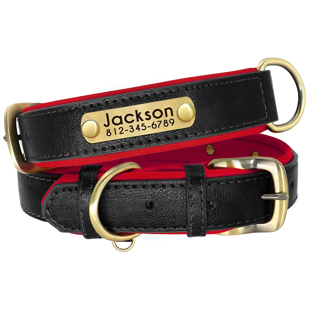 Personalized PU Leather Dog Collar with Free Engraving - Soft Padded black