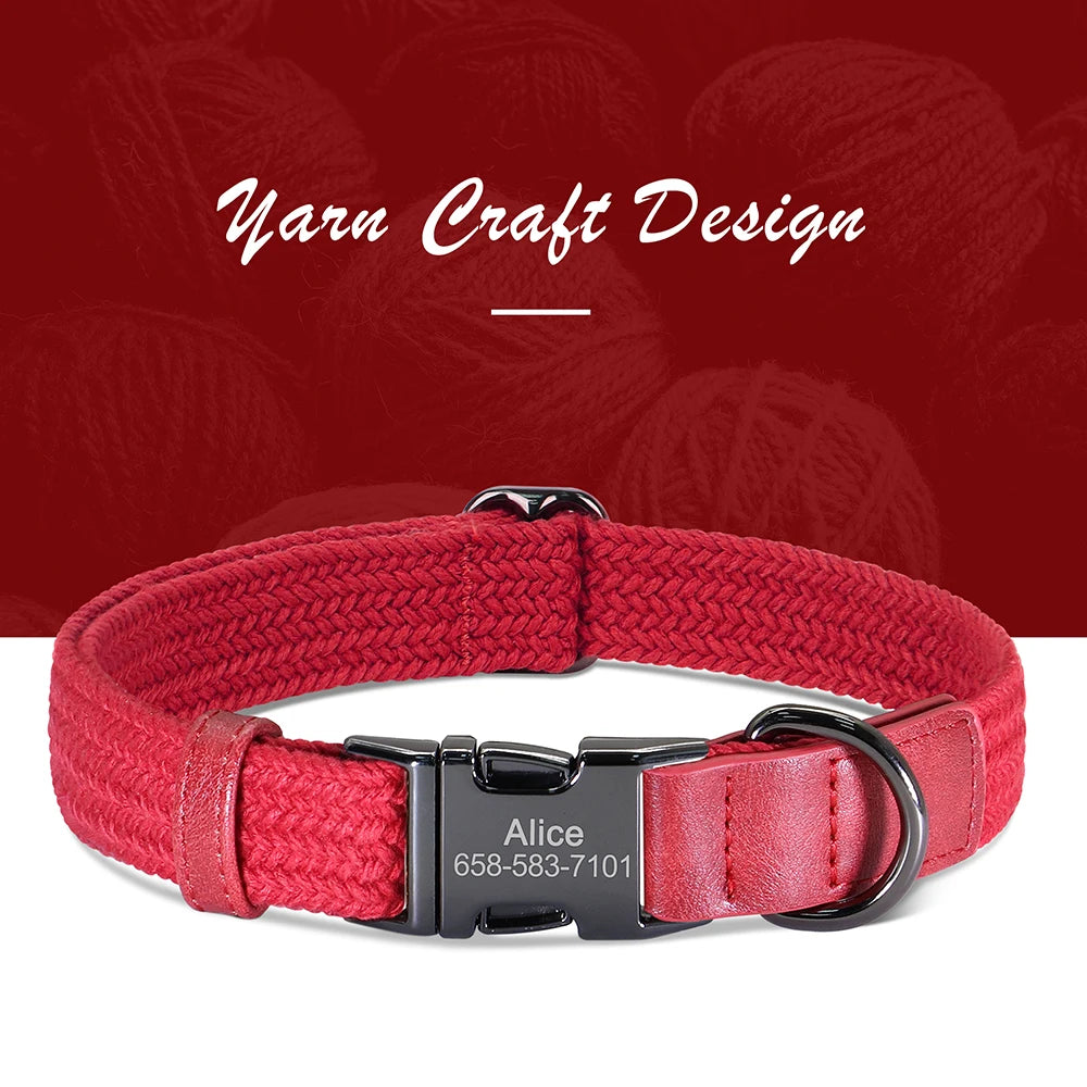 Custom Engraved Dog Collar - Durable Nylon Pet ID Collar Red
