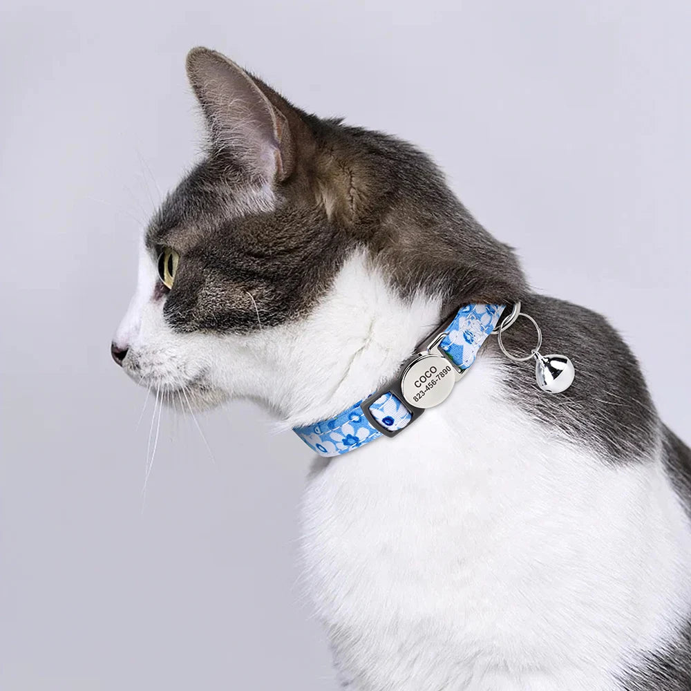 Personalized Cat Collar with Bell - Custom Engraved Breakaway
