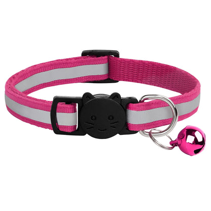 Breakaway Cat Collar with Bell - Reflective Safety Nylon Collar Rose 20-33cm