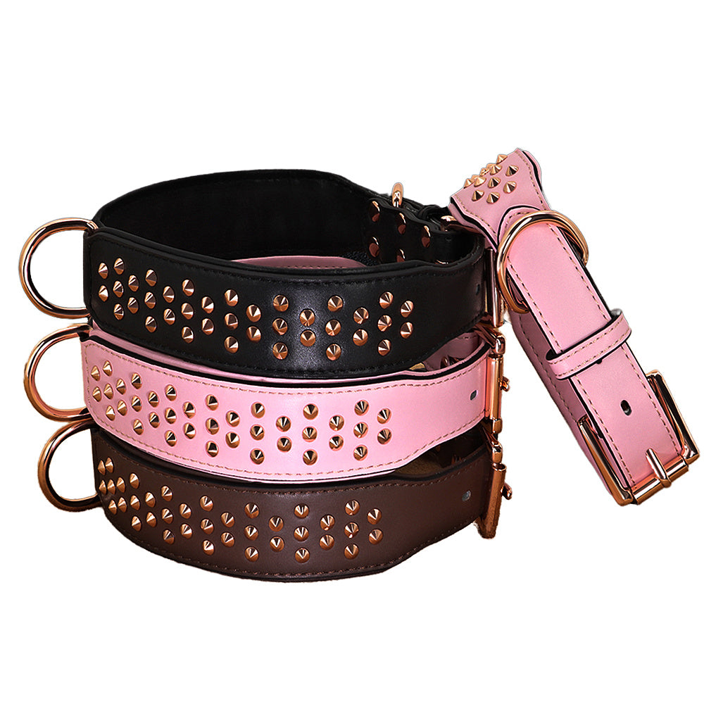 Spiked Leather Dog Collar - Adjustable Metal Rivet Pet Accessory