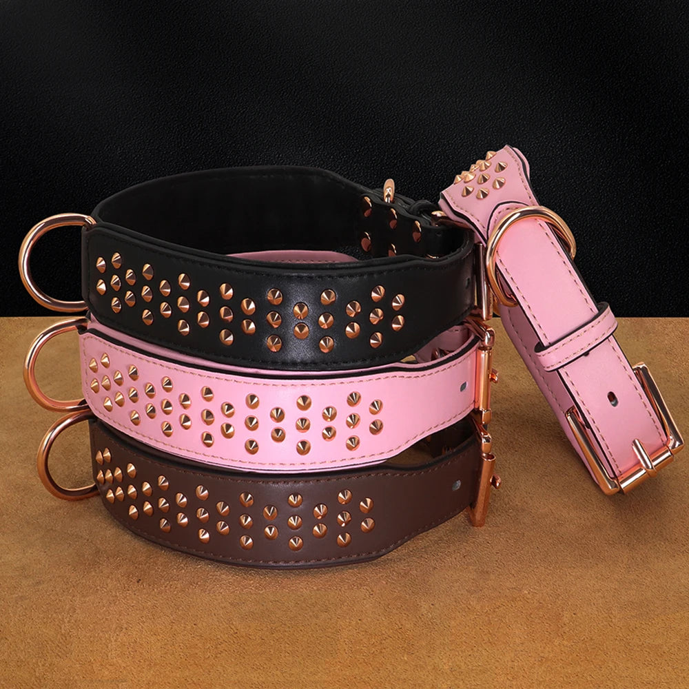 Spiked Leather Dog Collar - Adjustable Metal Rivet Pet Accessory