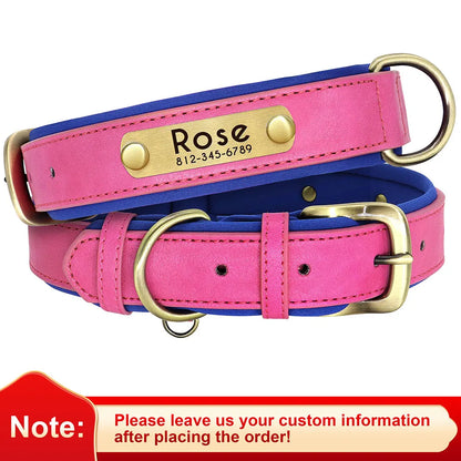 Personalized PU Leather Dog Collar with Free Engraving - Soft Padded Rose Red