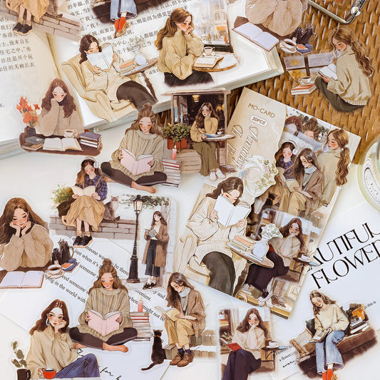 Reading Girl Stickers 30pcs - Aesthetic Book Lover Sticker Pack