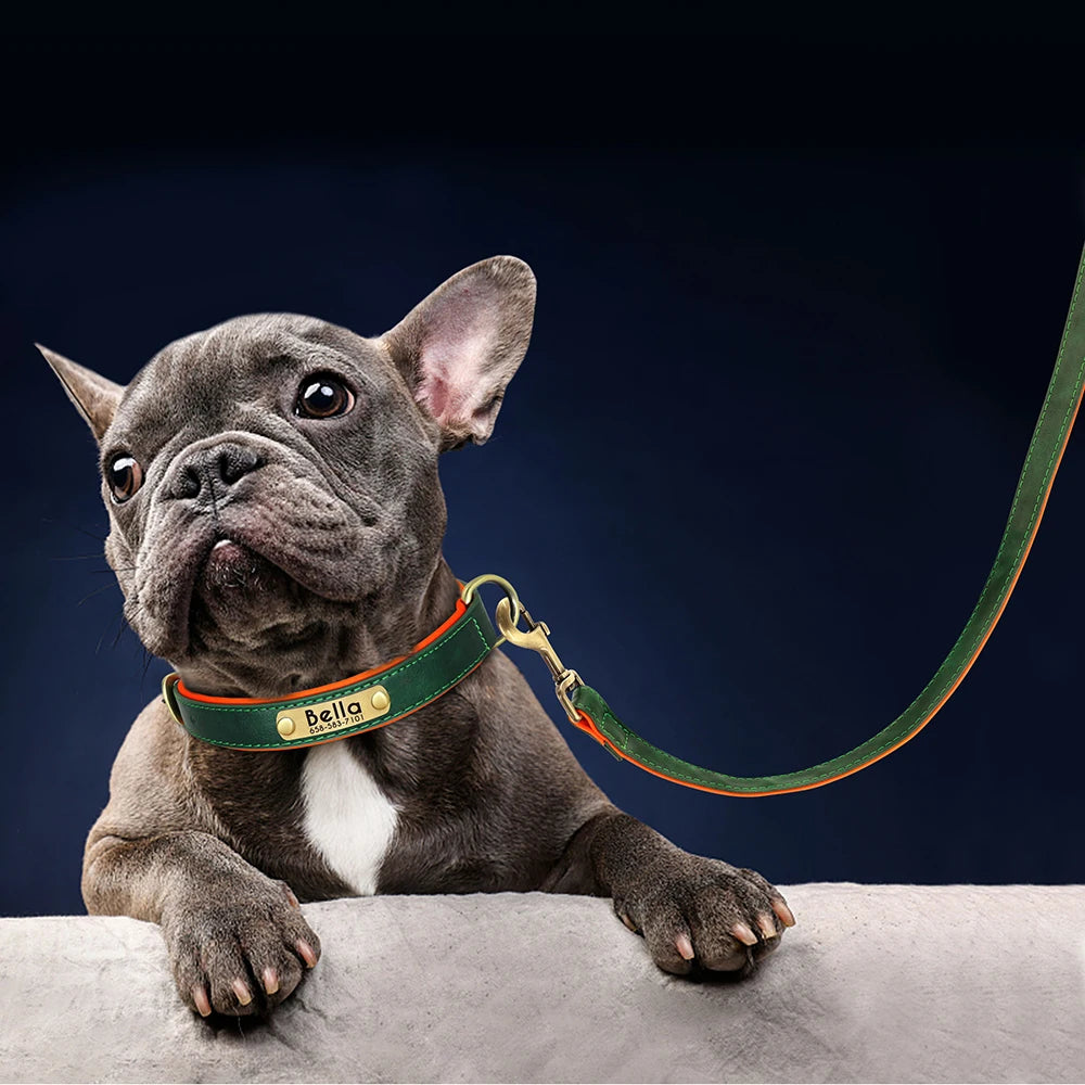 PU Leather Dog Collar Leash Set - Soft Adjustable for Small Dogs