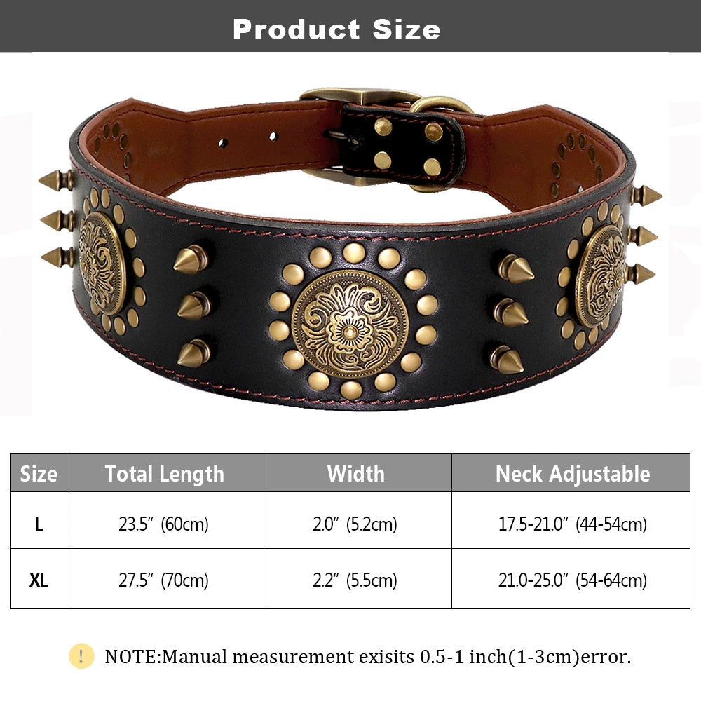 2 Inch Wide Spiked Leather Dog Collar for Large Dogs 087 Black