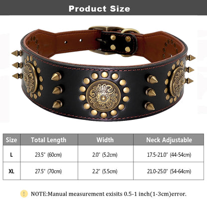 2 Inch Wide Spiked Leather Dog Collar for Large Dogs 087 Black
