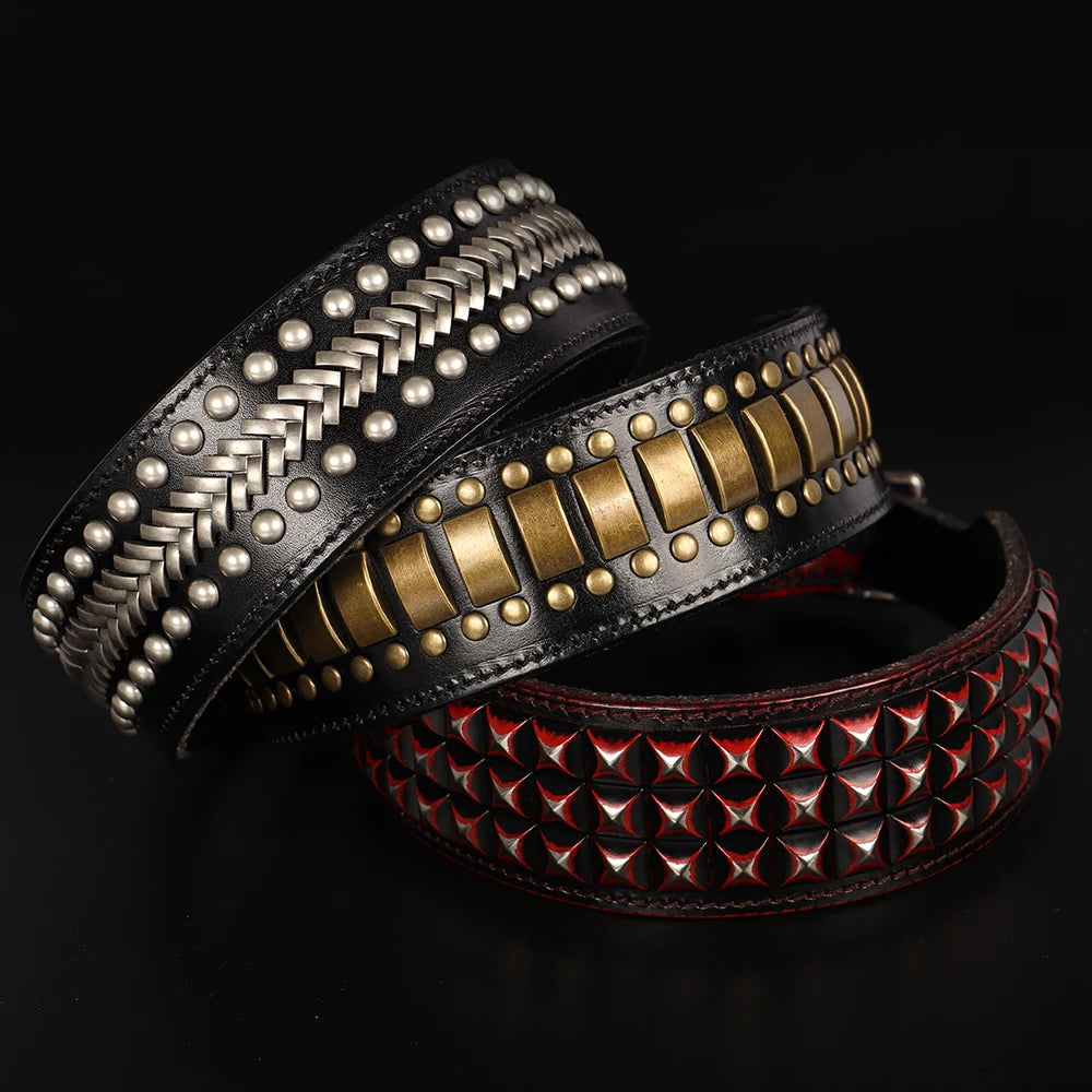 2 Inch Wide Leather Dog Collar with Spikes for Large Dogs
